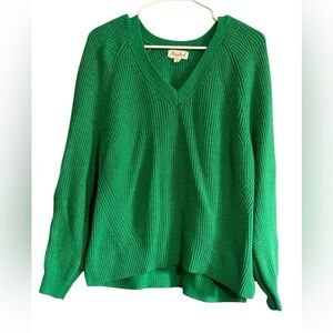 Marled Green V-Neck Ribbed Pullover Sweater